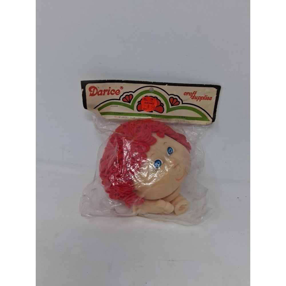 Vintage Darice Coconut Kids Doll Head and Hands Set Red Yarn Hair C35047 NEW. Y